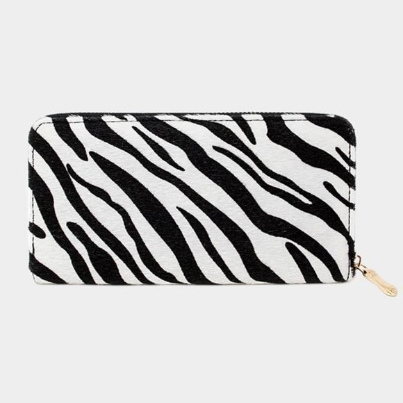 Zebra Print Faux Fur Zipper Wallet - Picture 1 of 3